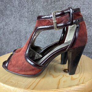 Sofft Gazelle Peep Toe Pumps Womens 8.5 Suede Red Ankle T Strap Heeled Shoes